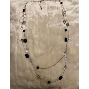 Elegant 20” Beaded Draped Necklace – Black, Smoky & Clear Stones